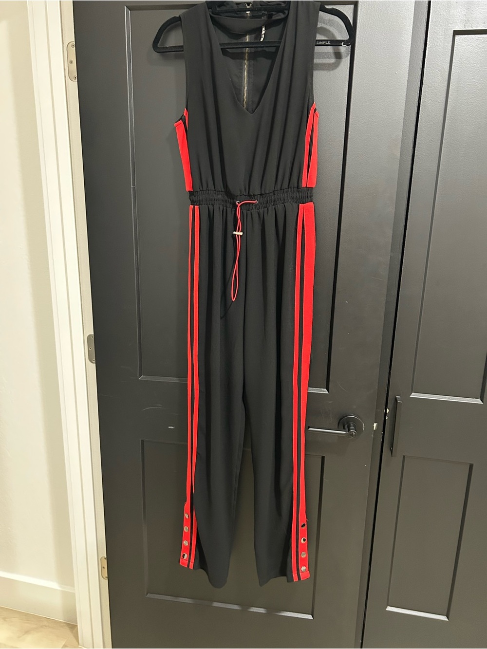 Black & Red Athletic-Stripe Jumpsuit